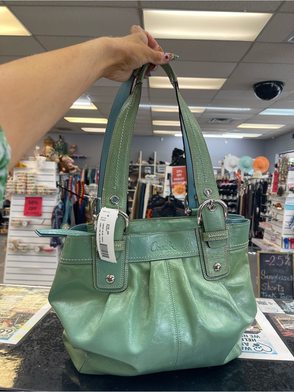 Coach Mint Green Leather Shoulder Tote